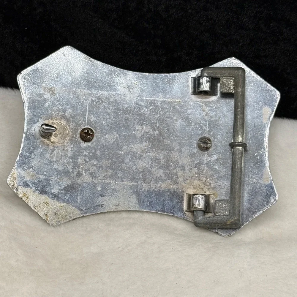 Vintage Polished Stone Belt Buckle Silver Tone Blue Stone